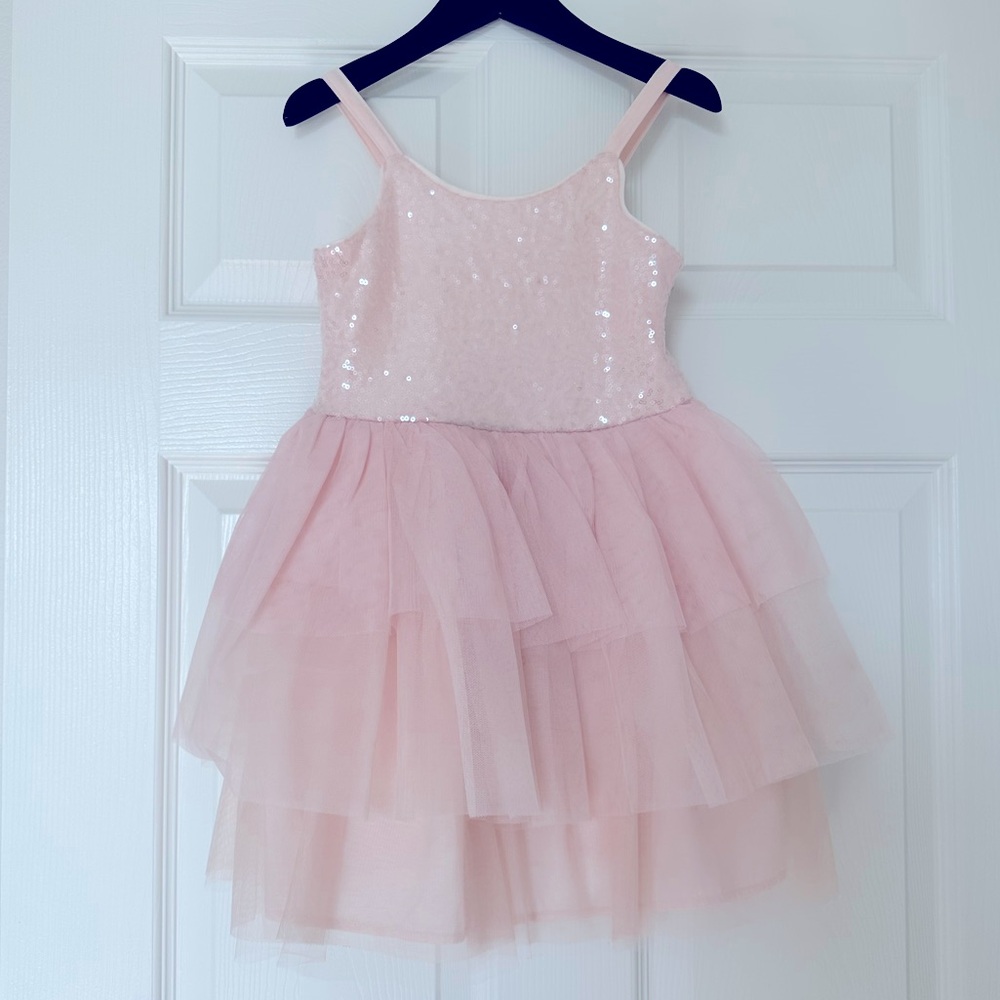 Girls Pink Sequin Dress Chiffon Tier Dress